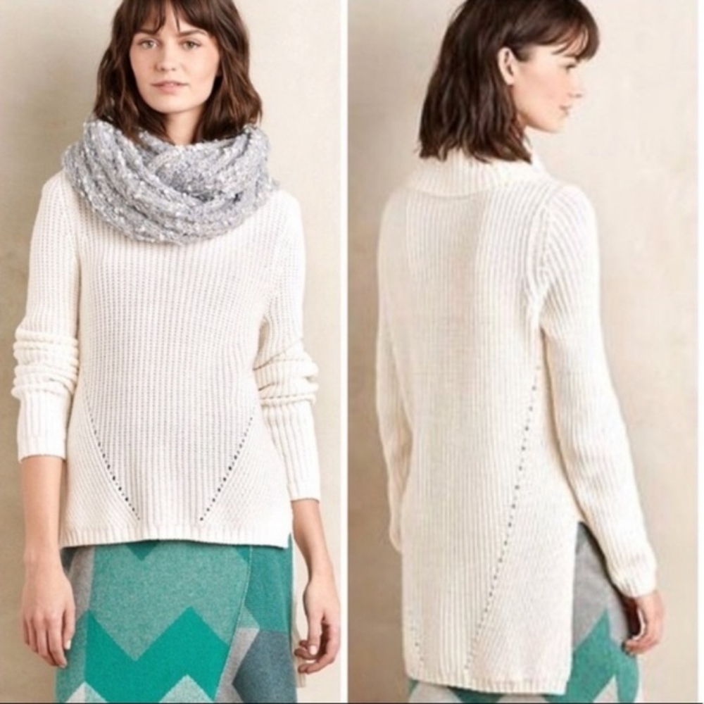 Anthro Moth turtleneck high low hem sweater white
